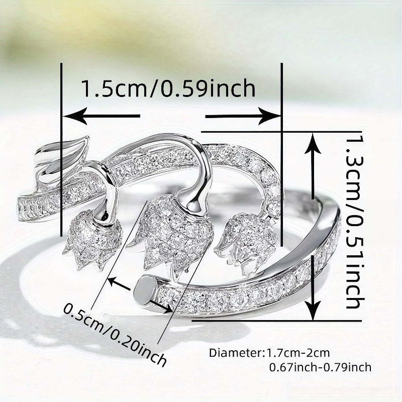 Exquisite Synthetic Zircon Lily of The Valley Floral Ring